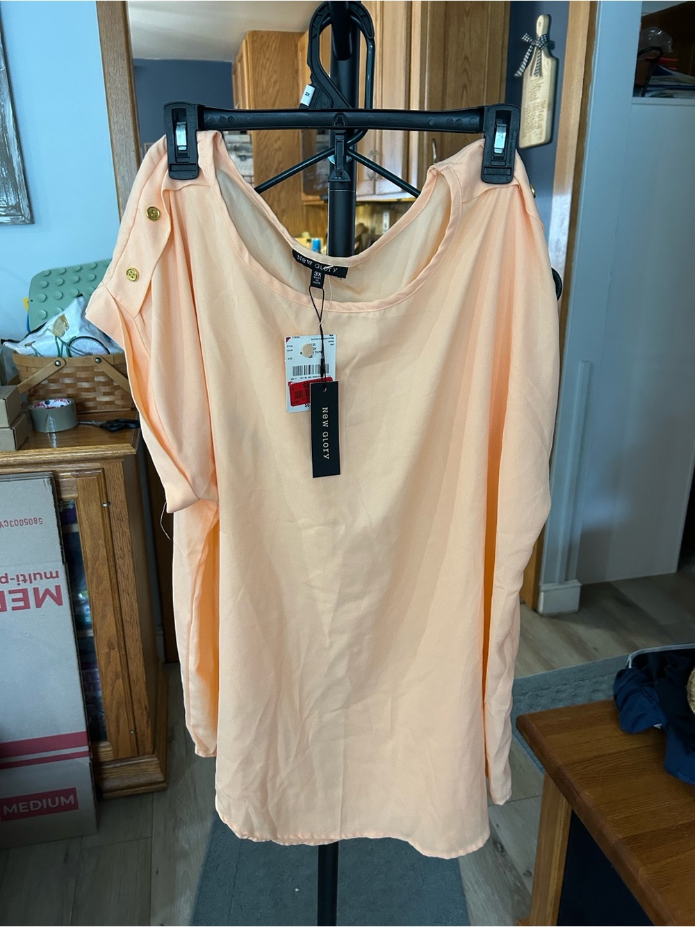 New York & Company Peach Off-Shoulder Button Detail Blouse
